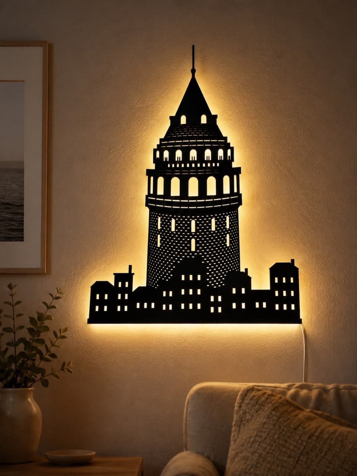 Galata Kulesi LED Işıklı Ahşap Tablo