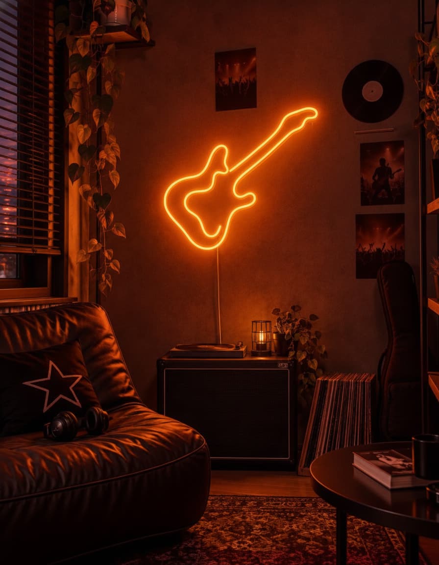 Studyo Yora Elektro Gitar Figürlü LED Neon Duvar Tablosu