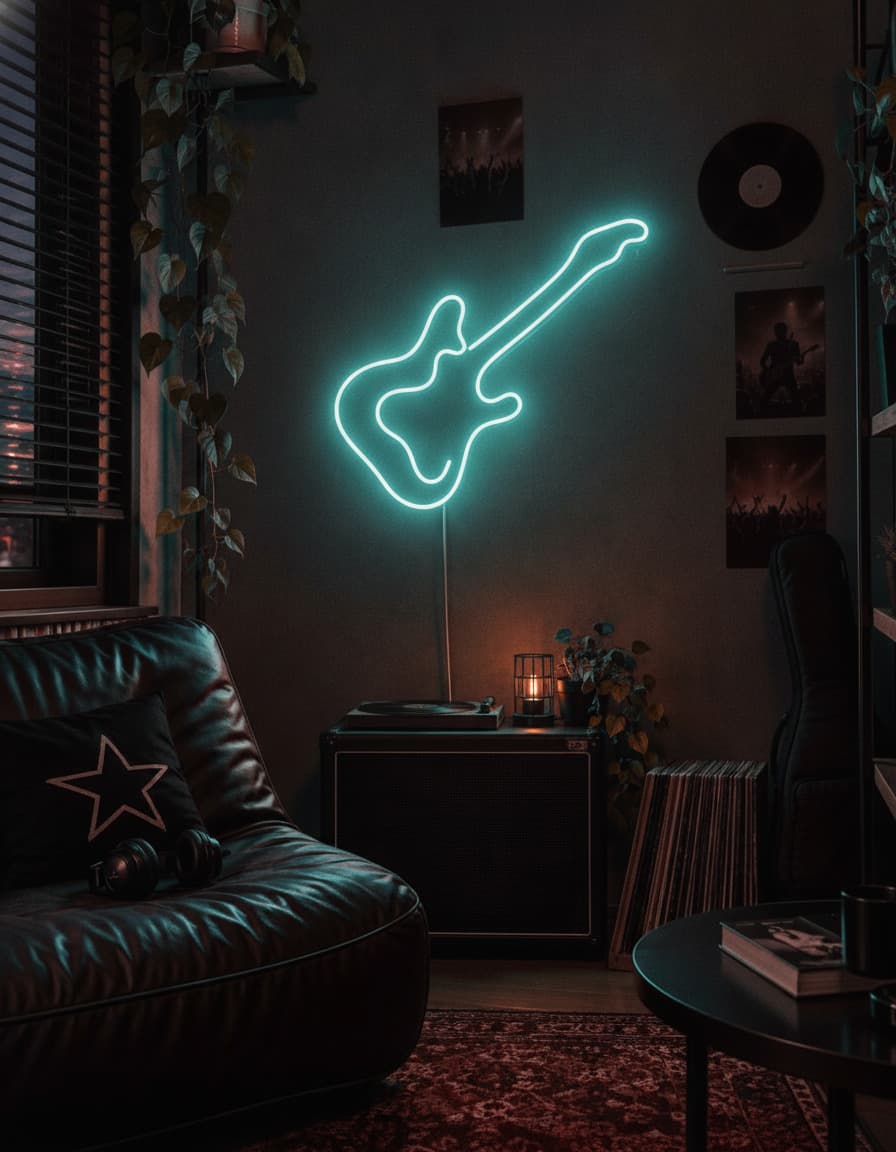 Elektro Gitar Figürlü LED Neon Duvar Tablosu