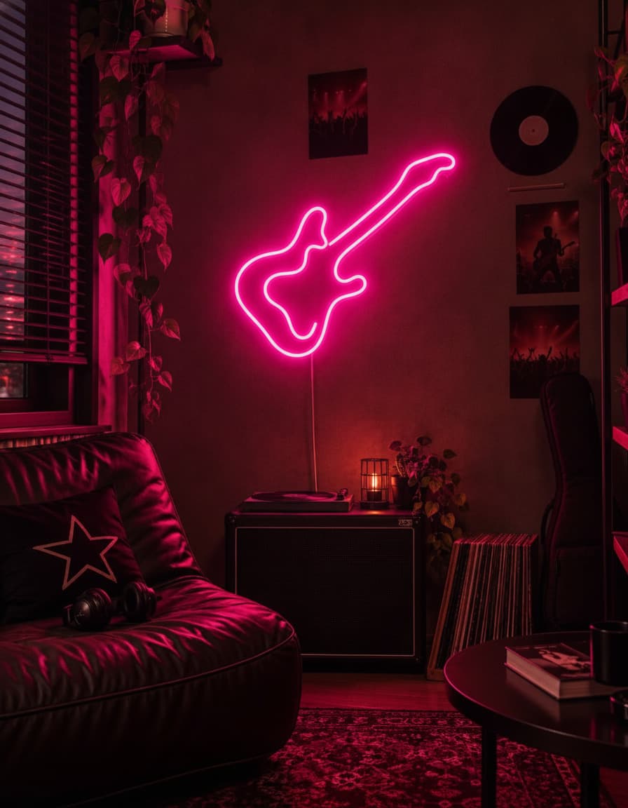 Studyo Yora Elektro Gitar Figürlü LED Neon Duvar Tablosu