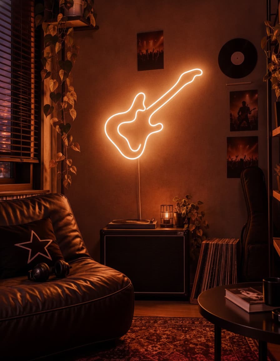 Elektro Gitar Figürlü LED Neon Duvar Tablosu