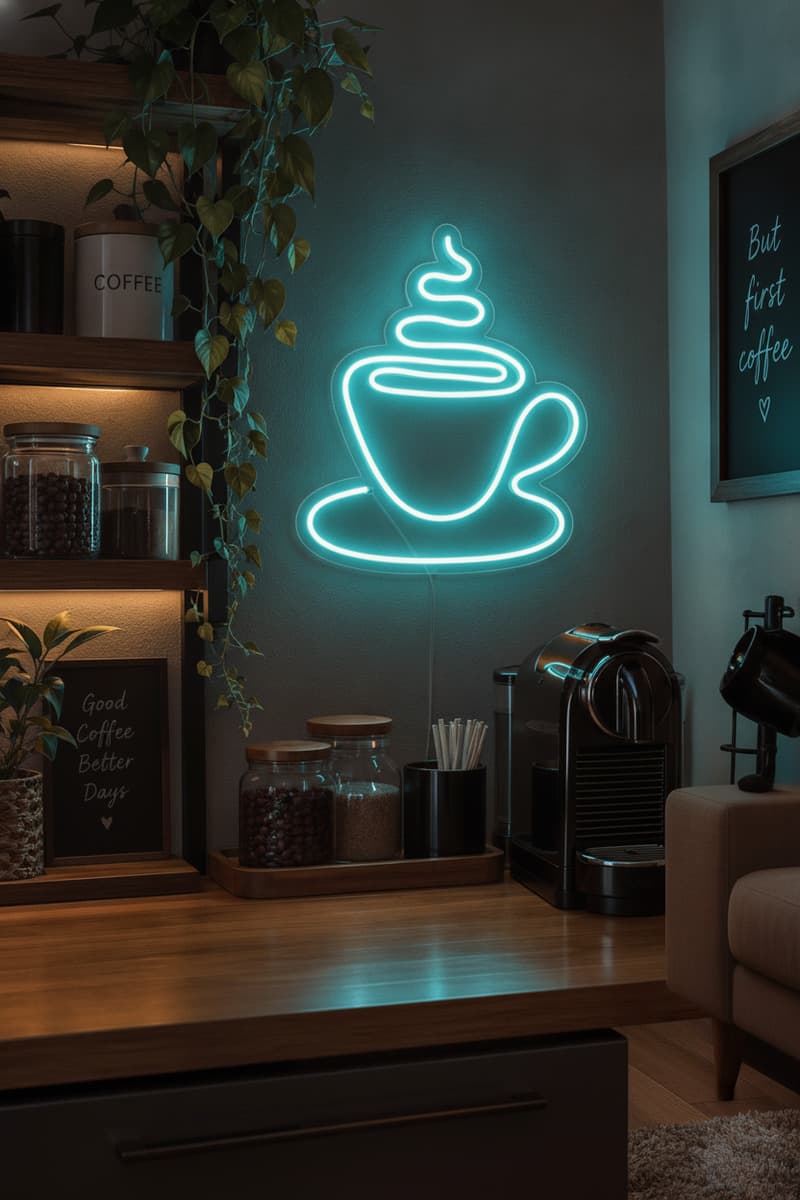 Kahve Fincanı Figürlü LED Neon Duvar Tablosu
