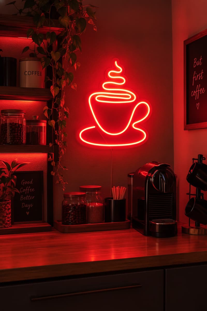 Studyo Yora Kahve Fincanı Figürlü LED Neon Duvar Tablosu