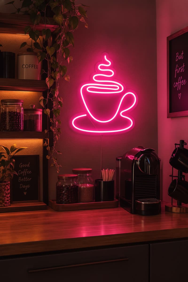 Studyo Yora Kahve Fincanı Figürlü LED Neon Duvar Tablosu