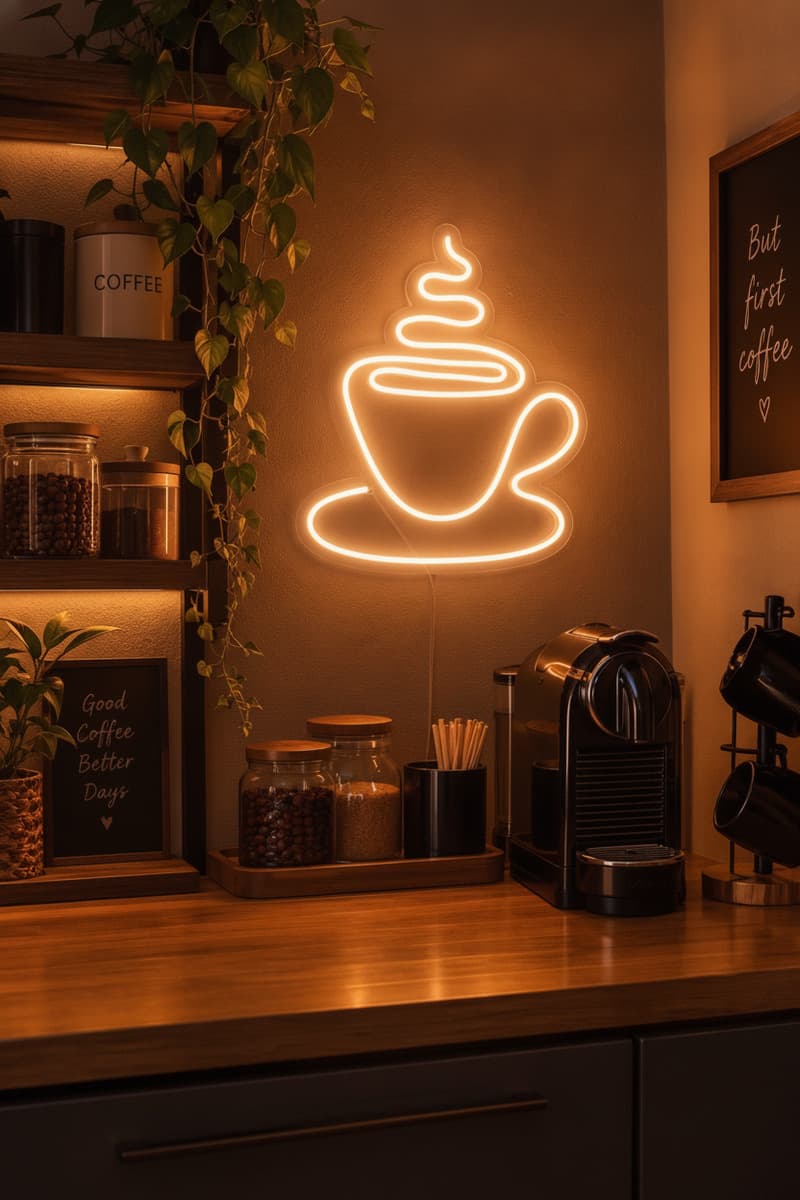 Kahve Fincanı Figürlü LED Neon Duvar Tablosu