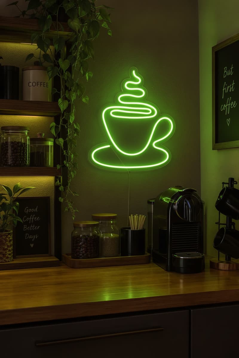 Studyo Yora Kahve Fincanı Figürlü LED Neon Duvar Tablosu